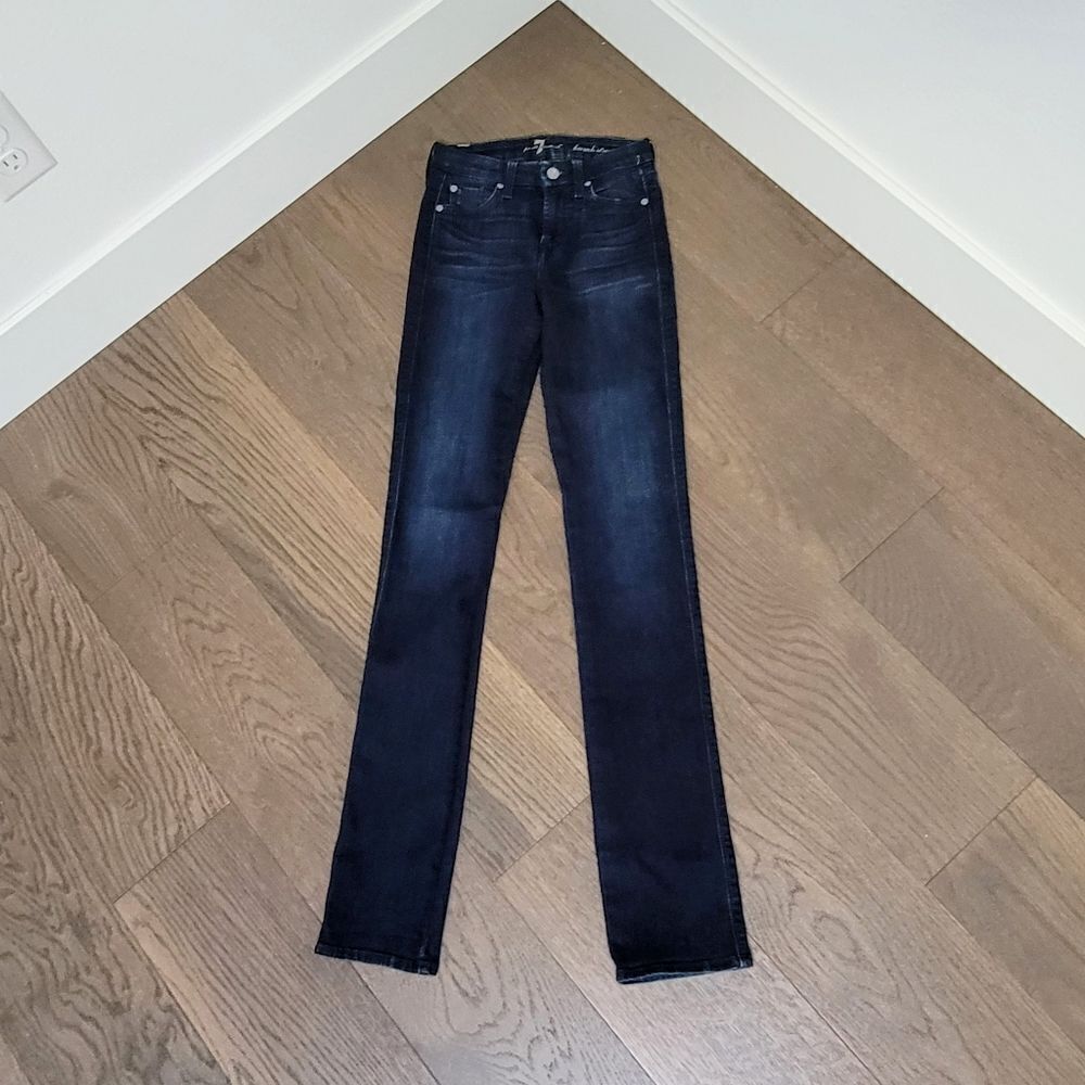 7 For All Mankind Karah Straight Leg Mid Rise Jeans in Dark Wash Full Lenght